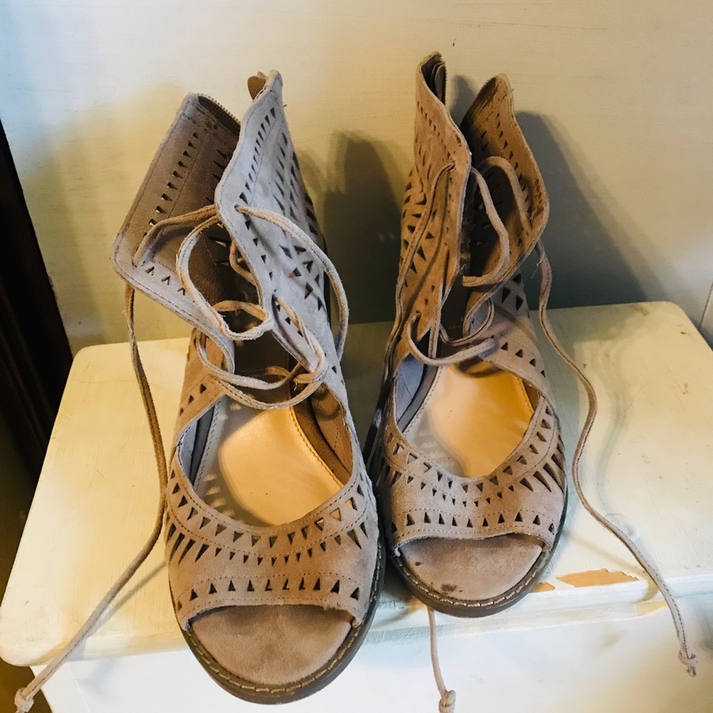 Vince Camuto Tan suede laced up wedge sandal